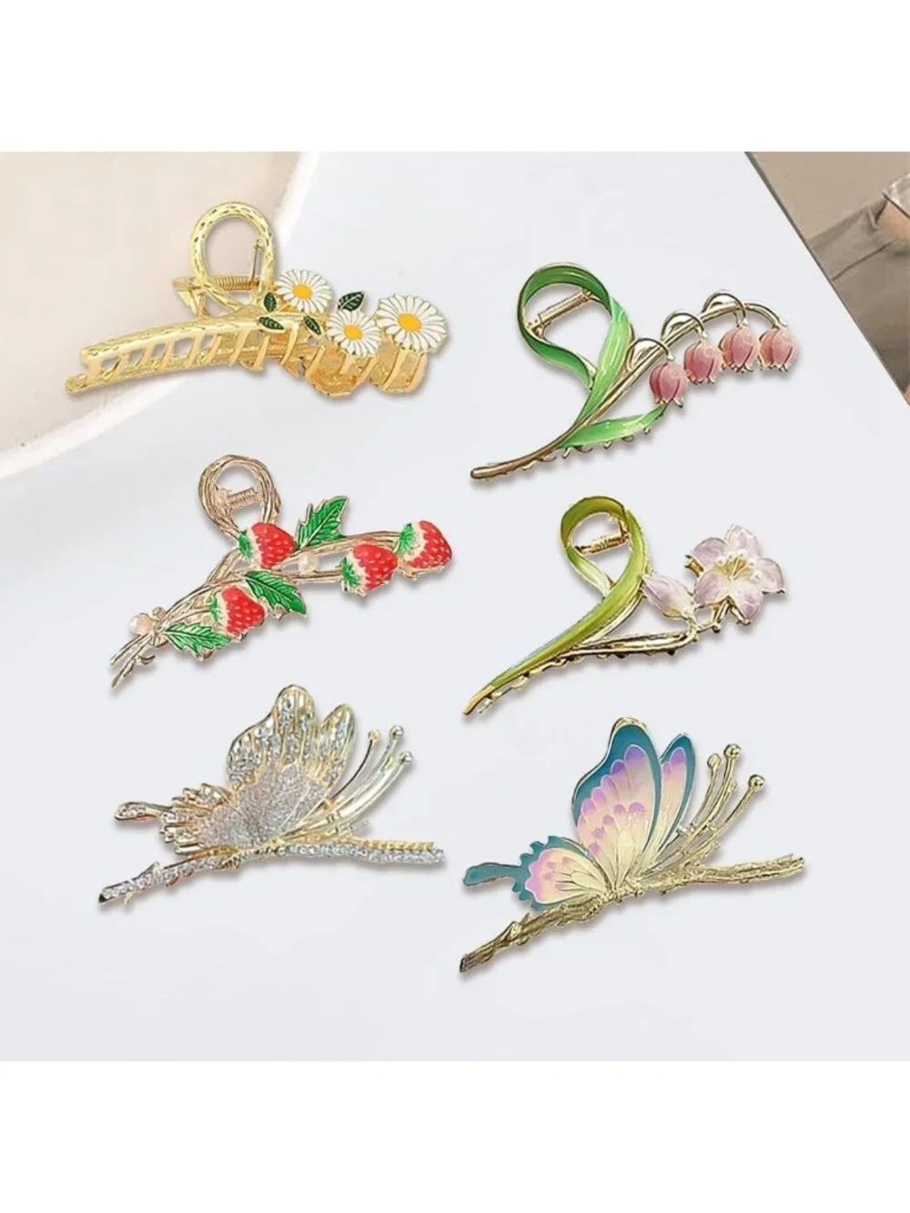 6 Large Butterfly Hair Claw Clips for Women - Strong Hold, Stylish Floral Design